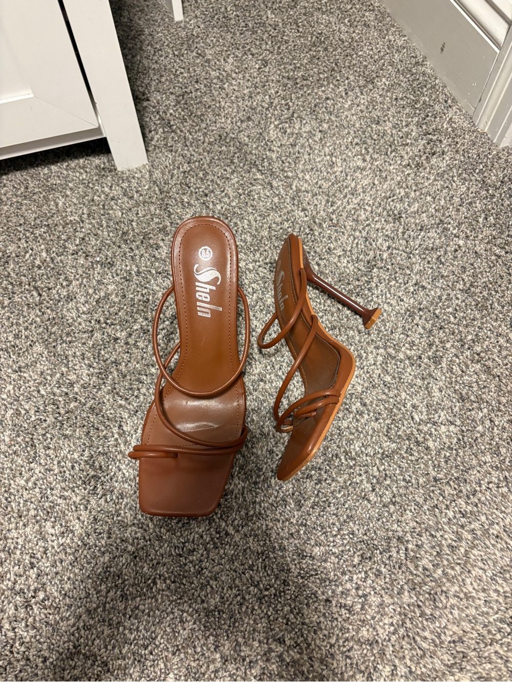 SHEIN Tan Strappy Square-Toe Stiletto Sandals